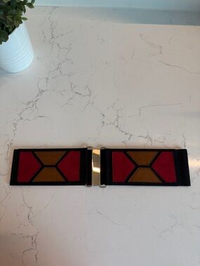 Express Red and Brown Stretch Waist Belt with Gold Buckle